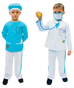 Two piece outfit with hat, face mask and stethoscope. 100 polyester. Hand wash only. For ages 5 to 7