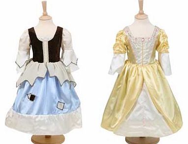 A playful pauper maids dress which also transforms into a magical golden princess gown. This is made from satin. with a velour back and is a fantastic. versatile reversable outfit. Suitable for height 134 to 146cm. For ages 9 years and over. Polyeste