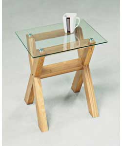 Unbranded Rhodes Oak Veneer and Glass End Table