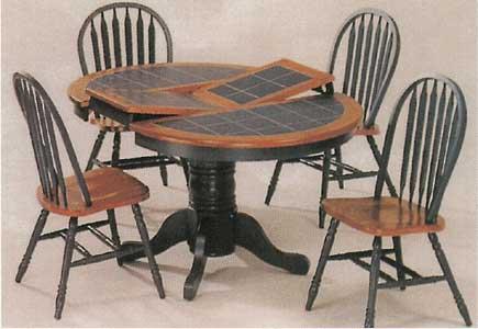 Tile top pedestal table with butterfly extension (42" x 42" x15" extension), 4