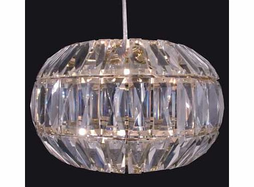 The Rimini Light fitting is an impressive clear crystal pendant with a gold frame. The base diffuser makes it the perfect shape flexible for hanging low over a table or higher from the ceiling. Size H14. W25. D25cm. Drop 14cm. Diameter 25cm. Suitable