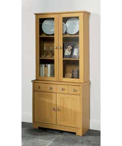 Size (H)186.7, (W)84, (D)42.3cm.2 glass display doors and 1 drawer.3 fixed shelves.Self assembly:  2