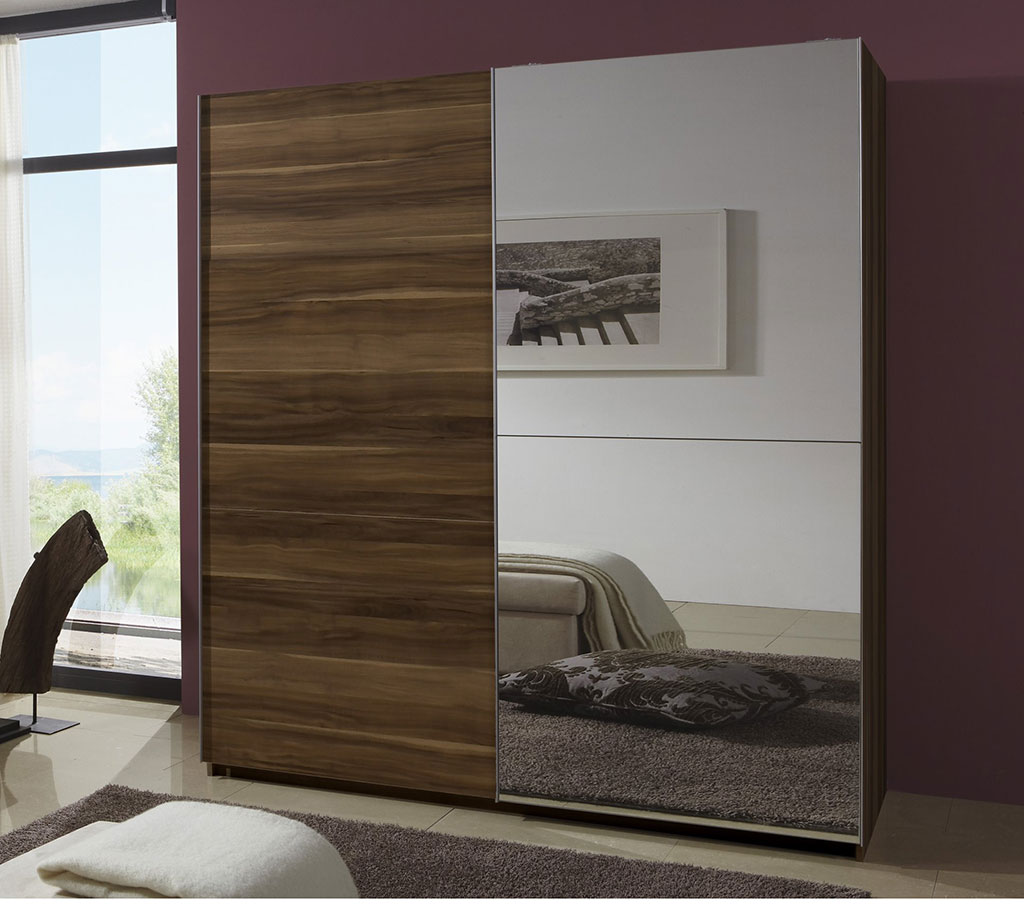Unbranded RomaLux walnut with mirror sliding wardrobe
