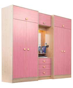 Pink effect with pink wash fascia and solid pine knobs.4 robe doors and 3 up and over doors.2