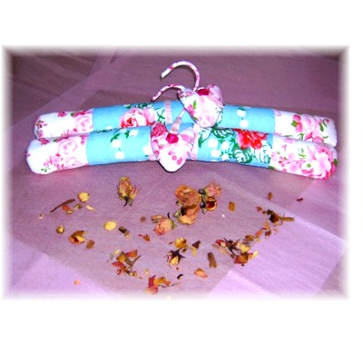 Padded and Rose scented clothes hangers covered in English Rose fabric with a sweet little heart
