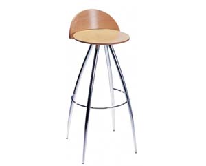 Unusual design caf?/bistro stool. One piece polished beech veneer shell. Achway design polished chro