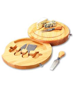 Round Wooden Chopping Board/3 Cheese Knives and Cheese Fork