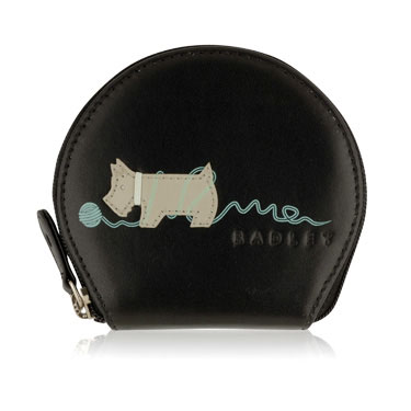 This small rounded coin purse is made from smooth leather and has a zip around top. It features a pl