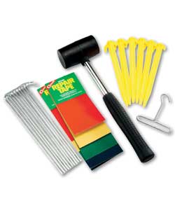 Rubber Mallet- Tent Peg Extractor- 16 Pegs- Tent Repair Kit