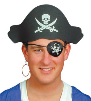 Long John Silver would be proud of this skull & crossbones emblazoned hat. Soft rubber hat, eyep