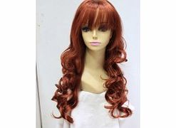 Cap Construction : Machine-made hair Color Shown : Rubine Hair Texture : Long Hair Wavy Occasion : Cosplay Daily Party Gender : Women Style : European Wigs Length (Inch) : 24 Fiber : Synthetic Bang : Yes