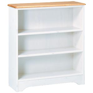 A cottage-style bookcase in solid pine, with a whi