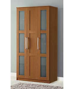 Size (H)199.5, (W)101.7, (D)50.5cm. Walnut effect wardrobe with 1 plain door and 2 frosted glass doo