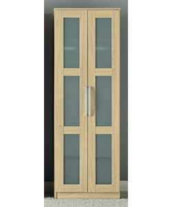 Size (H)199.5, (W)68.4, (D)50.5cm. Oak effect wardrobe with frosted glass doors. Metal handles with 