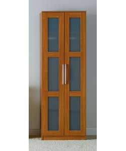 Size (H)199.5, (W)68.4, (D)50.5cm. Walnut effect wardrobe with frosted glass doors. Metal handles wi
