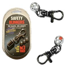 The LED Safety Blinker can easily be clipped to your keyring pet