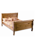 A fantastic wooden sleigh bed  solid andsturdyfeaturing ahigh headboard and footboard. A wieghty