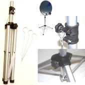 Extremely stable satellite dish tripod suitable for dishes up to 100 cm and comes with three steel p