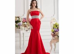Unbranded Satin Sweep Train Strapless Red Modern Unique