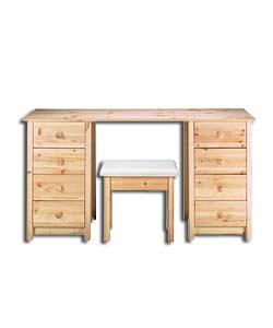 Size of table: (H)74, (W)140, (D)58cm.Size of stool : (H)42.6, (W)45, (D)35cm.Solid pine dressing ta