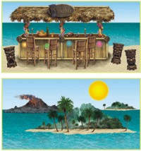 Give your party a view of volcanic island and a bamboo tiki bar decoration. These wall posters help 