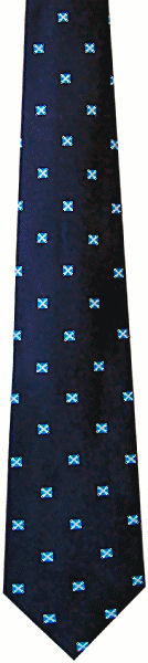 Scotland flag tie with lots of Scottish Soltares on a dark blue background