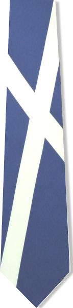A blue tie with the Scotland Saltire design over the bottom half of the tie.