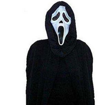 Scream mask with attached cowl and cape.