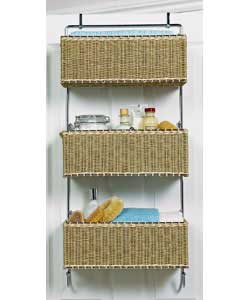 Shelving unit with chromed metal frame for overdoor storage.Size (H)90, (W)40, (D)18cm.Packed flat f