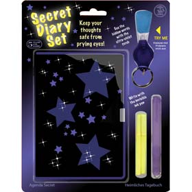Two intriguing sets  with special invisible ink pens (includes two refills). Anything written can