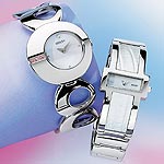 Seksy Womens Bracelet Watch with White Leather Insets