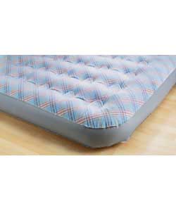 Flocked sleeping surface with plaid print design and built-in pillow. Size (W)76, (L)183, (H)23cm. B