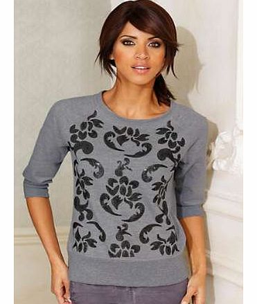 Casual top with decorative sequins and three-quarter length sleeves. Sweat-top Features: Washable 60% Polyester, 40% Cotton Length approx. 60 cm (24 ins)