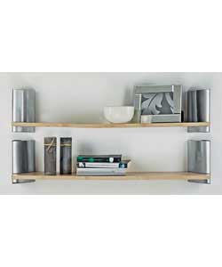 Chrome painted metal with beech finish shelves.General shelving use.Size (H)17.5, (W)82, (D)15cm.Pac