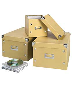 Natural colour cardboard storage boxes with chrome finished detailing. Recommended for office use.Tw