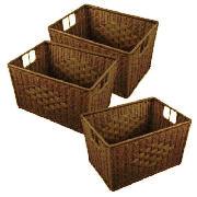 Unbranded Set of 3 Rattan Shelf Baskets, Dark Natural