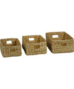 Unbranded Set of 3 Water Hyacinth Rectangular Baskets -