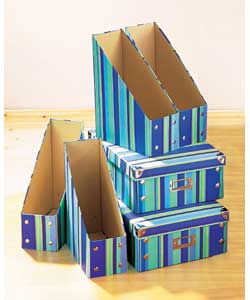 Set of 4 Blue-Stripes Magazine Files and 2 Storage Boxes