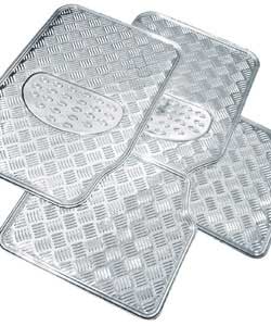 Unbranded Set of 4 Checker Plate Style Heavy Duty Mats - Chrome Effect