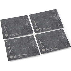 Unbranded Set of Four Slate Coasters with Heart Motif