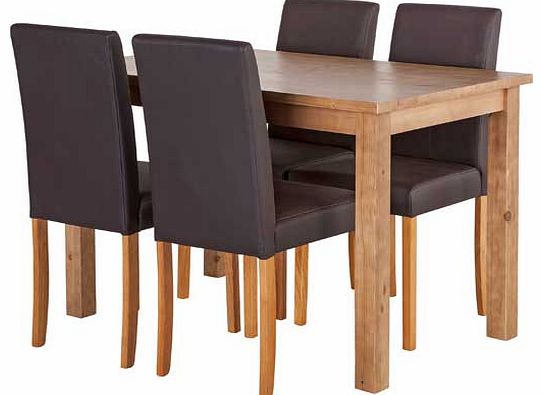 Enjoy comfortable dining with this Seth Oak Stain Table and 4 Real Leather Chairs dining set. This set from the Seth collection includes a solid wood table with an attractive oak stain finish and 4 chairs covered in real leather. This stylish dining 