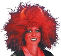 You will look wicked in this striking She Devil wig which includes the horns. The wig is a firey