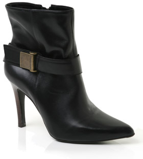 Leather ankle boot with buckled ankle strap detail and zipped inner side. The Shena boot has a point