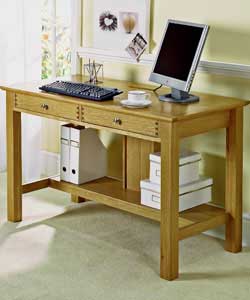 Oak and oak veneer.2 drawers and integral cable management solution from desktop.Size (H)76,