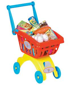 Includes 30 pieces of play food. Shopping Cart handle can be folded down for easy storage, For ages