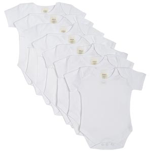 Unbranded Short Sleeve Bodysuit, White, Pack of 7, Newborn