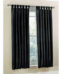Unbranded Shot Satin Lined Black Tab Top Curtains - 46 x