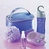 Gift pack includes shower kit bag, shower radio, b