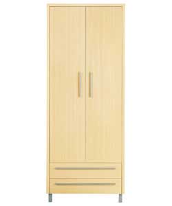 Size (H)200.5, (W)79.1, (D)51.9cm. Maple finish wardrobe with slim silver finish handles.1 hanging r