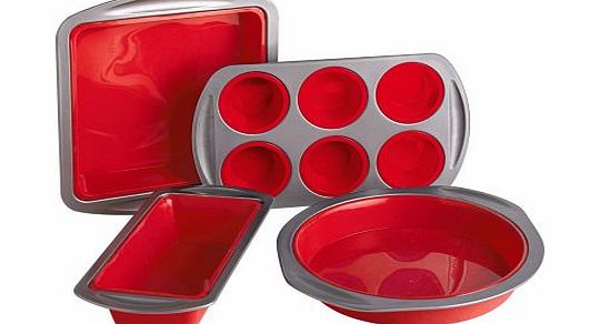 This four piece bakeware set is a must-have for all keen bakers. The non-stick coating and silicone design makes getting your cakes out of the tin that much easier so youre sure to have show stopping cakes every time! Bakeware set comprises of: 1 rou